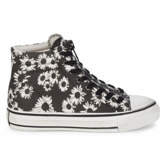 ASH As-Grant Floral High-Top Sneakers Black and White Zip Close size 39 EU/9 US - Picture 1 of 13